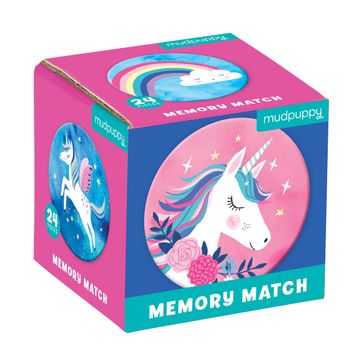 portada Mudpuppy Unicorn Magic Mini Memory Matching Game – Memory Game for Kids Ages 3 and up, Makes a Great Gift Idea, 2. 75” Mini Storage Cube is Ideal for On-The-Go fun