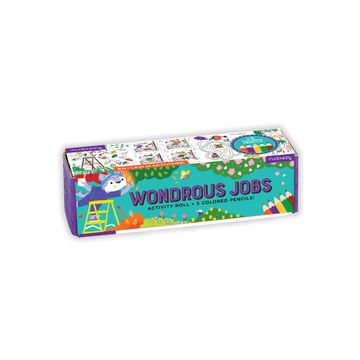 portada Mudpuppy Wondrous Jobs Activity Roll, Features Coloring, Mazes, Spot the Difference, and More! , 5 Colored Pencils Included, the Perfect Travel Activity for Kids Ages 4 - 10