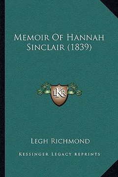 portada memoir of hannah sinclair (1839)
