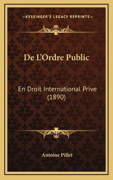 portada De L'Ordre Public: En Droit International Prive (1890) (en Francés)
