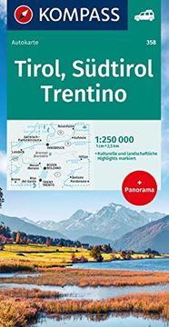portada Kompass Autokarte Tirol, Südtirol, Trentino/Tirolo, Alto Adige, Trentino 1: 250. 000 mit Strassenkarte (en Alemán)