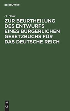 portada Zur Beurtheilung des Entwurfs Eines Bürgerlichen Gesetzbuchs für das Deutsche Reich (en Alemán)