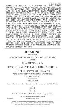 portada Legislative hearing to consider the following items: S. 571, Great Lakes Water Protection Act; S. 1153, Invasive Fish and Wildlife Prevention Act; S. (en Inglés)