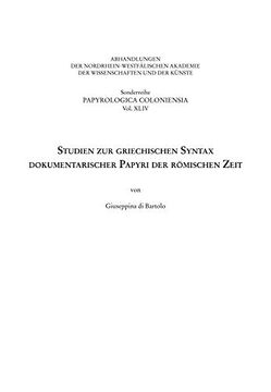 portada Studien Zur Griechischen Syntax Dokumentarischer Papyri Der Romischen Zeit (en Alemán)