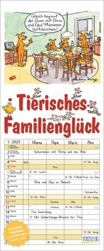 portada Tierisches Familienglück 2025: Familienplaner - 4 Große Spalten mit Viel Platz. Familienkalender mit Tier-Comics, Ferienterminen und Vorschau bis März 2026. 19 x 46 cm.