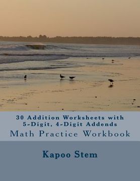 portada 30 Addition Worksheets with 5-Digit, 4-Digit Addends: Math Practice Workbook