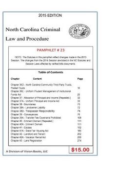 portada North Carolina Criminal Law and Procedure-Pamphlet 23 (en Inglés)