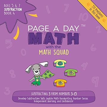 portada Page a Day Math: Subtraction Book 4: Subtracting 4 from the Numbers 4-16