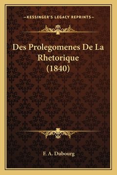 portada Des Prolegomenes De La Rhetorique (1840) (en Francés)