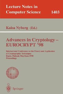 portada advances in cryptology - eurocrypt '98: international conference on the theory and application of cryptographic techniques, espoo, finland, may 31 - j (en Inglés)