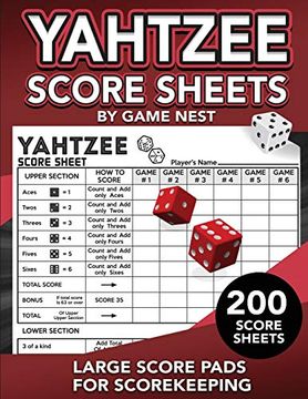 portada Yahtzee Score Sheets: 200 Large Score Pads for Scorekeeping | 8. 5" x 11" Yahtzee Score Cards (en Inglés)