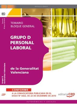 portada Grupo D Personal Laboral de la Generalitat Valenciana. Temario Bloque General (Colección 728)