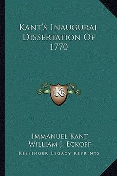 portada kant's inaugural dissertation of 1770 (in English)