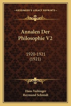 portada Annalen Der Philosophie V2: 1920-1921 (1921) (in German)