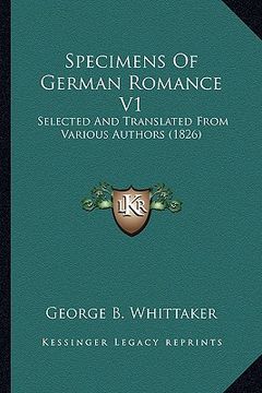 portada specimens of german romance v1: selected and translated from various authors (1826)