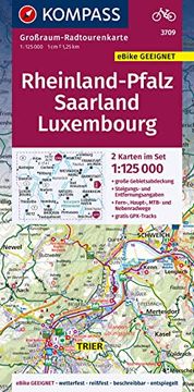 portada Kompass Großraum-Radtourenkarte 3709 Rheinland-Pfalz, Saarland, Luxembourg 1: 125. 000 2 Karten im Set, Reiß- und Wetterfest, Gpx-Daten zum Download (en Alemán)