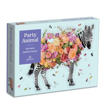 portada Party Animal 750 Piece Shaped Puzzle From Galison - Featuring a Unique Die-Cut Flower-Bombed Zebra, 24. 25" x 20. 25", fun and Challenging Puzzle Guaranteed to Make you Smile!
