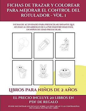 portada Libros Para Niños de 2 Años (Fichas de Trazar y Colorear Para Mejorar el Control del Rotulador - vol 1): 50 Fichas de Actividades Para. Fina en Niños de Edad Preescolar (in Spanish)