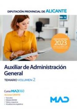 portada Auxiliar de Administracion General. Temario Volumen 2 Diputacion Provincial de Alicante