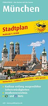 portada Innenstadtplan München: Radtour Entlang Ausgewählter Sehenswürdigkeiten mit Straßenverzeichnis, s- und U-Bahnnetz, Wetterfest, Reißfest, Abwischbar, Gps-Genau. 1: 15000