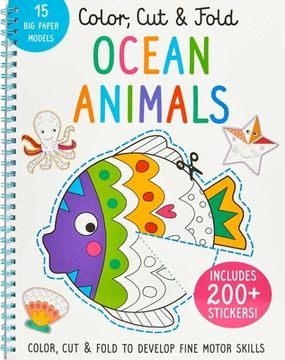 portada Color, Cut, and Fold - Ocean Animals: Art Books for Kids 4 - 8 - Boys and Girls Coloring - Creativity and Fine Motor Skills - Kids Origami - Sharks (Iseek) (en Inglés)