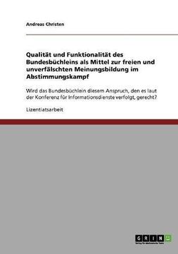 portada Qualität und Funktionalität des Bundesbüchleins als Mittel zur freien und unverfälschten Meinungsbildung im Abstimmungskampf (German Edition)