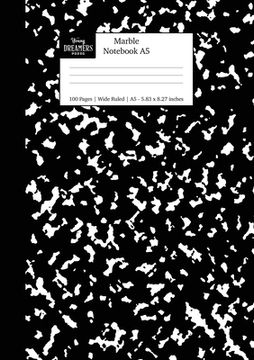 portada Marble Notebook A5: Black Marble Wide Rule Journal (en Inglés)