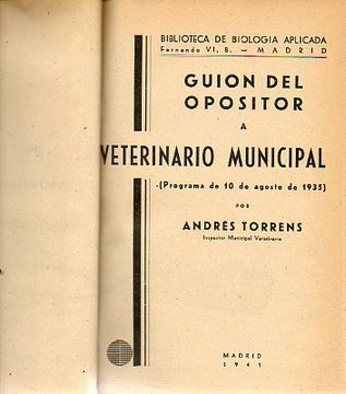 portada guión del opositor a veterinario municipal. programa de 10 de agosto de 1935.
