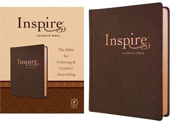 portada Nlt Inspire Catholic Bible (Leatherlike, Dark Brown): The Bible for Coloring & Creative Journaling 