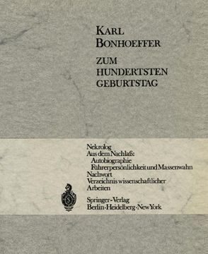 portada Karl Bonhoeffer: Zum Hundertsten Geburtstag am 31. März 1968 