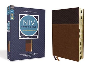 portada Niv Study Bible, Fully Revised Edition, Large Print, Leathersoft, Brown, red Letter, Thumb Indexed, Comfort Print 