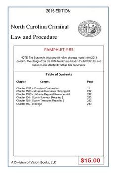 portada North Carolina Criminal Law and Procedure-Pamphlet 85 (en Inglés)