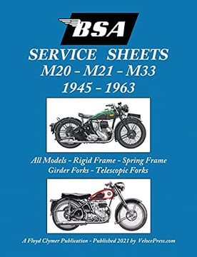 portada Bsa M20, m21 and m33 'service Sheets' 1945-1963 for all Rigid, Spring Frame, Girder and Telescopic Fork Models 