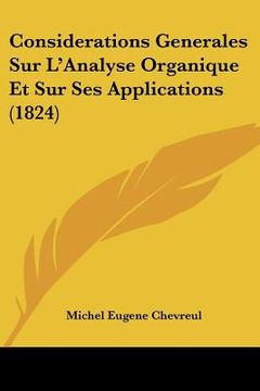 portada Considerations Generales Sur L'Analyse Organique Et Sur Ses Applications (1824) (en Francés)