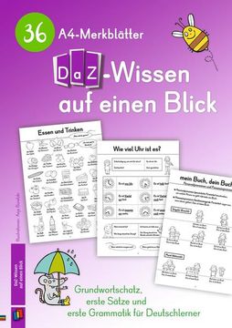 portada 36 A4-Merkblätter Daz-Wissen auf Einen Blick: Grundwortschatz, Erste Sätze und Erste Grammatik für Deutschlerner (in German)