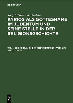 portada Der Gebrauch des Gottesnamens Kyrios in Septuaginta (in German)