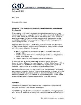 portada Afghanistan - Kabul embassy constructions costs have increased and schedules have been extended / (en Inglés)