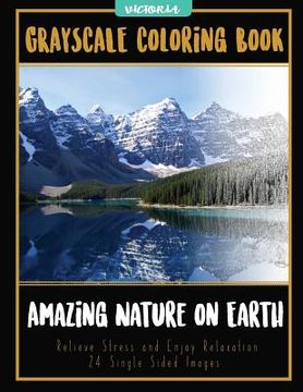 portada Amazing Nature on Earth: Landscapes Grayscale Coloring Book Relieve Stress and Enjoy Relaxation 24 Single Sided Images (en Inglés)