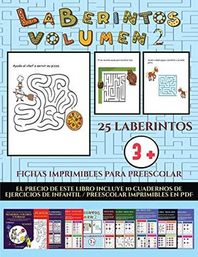 portada Fichas Imprimibles Para Preescolar (Laberintos - Volumen 2): 25 Fichas Imprimibles con Laberintos a Todo Color Para Niños de Preescolar (in Spanish)