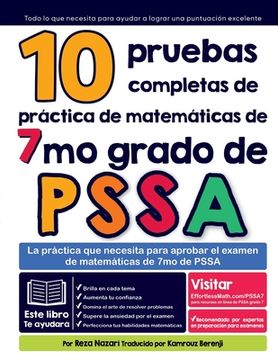 portada 10 pruebas completas de práctica de matemáticas de 7mo grado de PSSA: La práctica que necesita para aprobar el examen de matemáticas de 7mo de PSSA