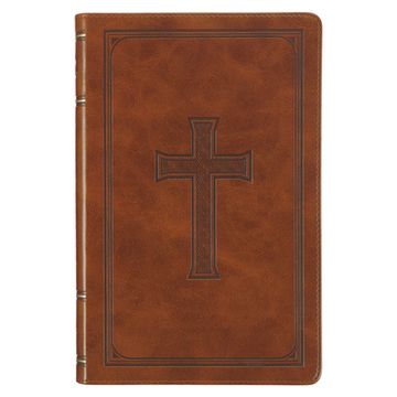 portada KJV Holy Bible, Standard Size Faux Leather Red Letter Edition Thumb Index, Ribbon Marker, King James Version, Honey Brown Cross Emblem (en Inglés)
