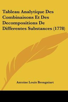 portada tableau analytique des combinaisons et des decompositions de differentes substances (1778) (in English)