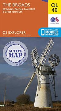 portada The Broads: Wroxham, Beccles, Lowestoft & Great Yarmouth (os Explorer Active Map) (en Inglés)