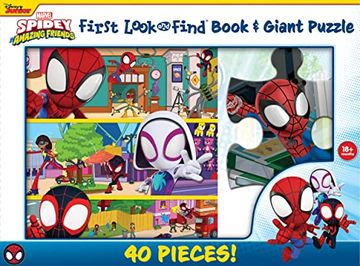 portada Marvel Spider-Man - Spidey and his Amazing Friends - First Look and Find Activity Book and Giant Puzzle set - 40 Pieces Included! - pi Kids (en Inglés)