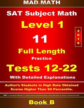 portada 2018 SAT Subject Level 1 Book B Tests 12-22 (Mad Math Test Preparation)