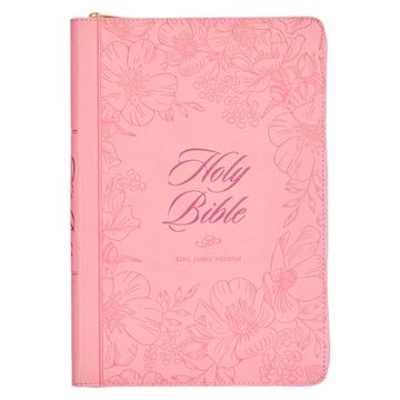 portada KJV Holy Bible, Thinline Large Print Faux Leather Red Letter Edition - Thumb Index & Ribbon Marker, King James Version, Pink, Zipper Closure (in English)