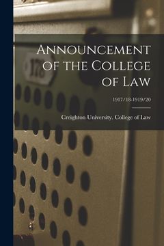portada Announcement of the College of Law; 1917/18-1919/20 (en Inglés)