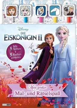 portada Disney die Eiskönigin 2: Mein Großer Mal- und Rätselspaß: Rätselblock mit 5 Stiften und 5 Radiergummis (in German)