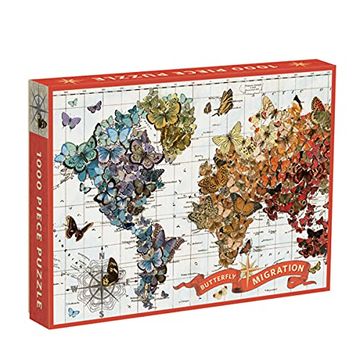 portada Galison Wendy Gold Butterfly Migration Puzzle Illustrated Image of Butterflies Over a World map -