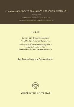 portada Zur Beurteilung Von Subventionen (en Alemán)